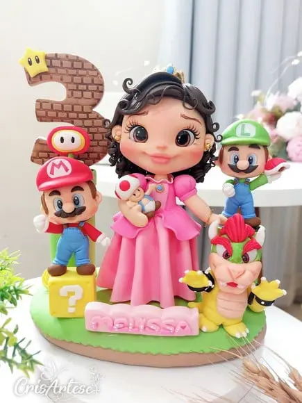 Topo de Bolo com Vela Super Mario