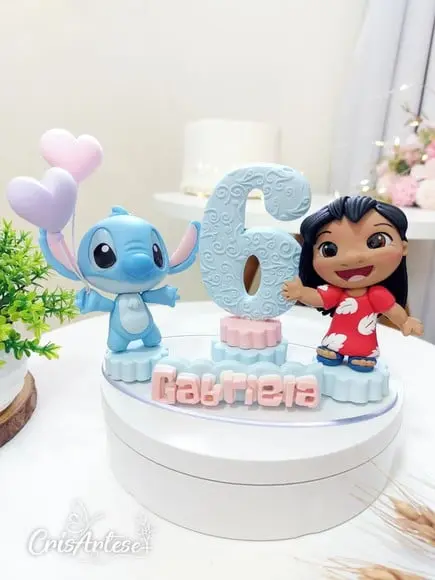 Topo de Bolo Lilo e Stitch em Biscuit