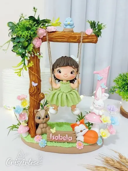 Topo de Bolo Menina Jardim Encantado
