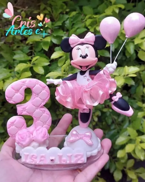 Topo de Bolo Minnie Rosa Bailarina