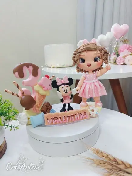 Topo de Bolo Minnie Rosa em Biscuit