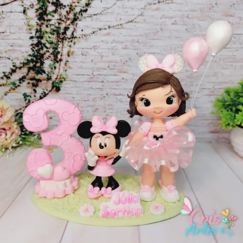 Topo de Bolo Minnie Rosa em Biscuit