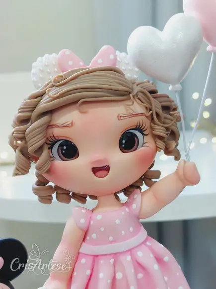 Topo de Bolo Minnie Rosa em Biscuit
