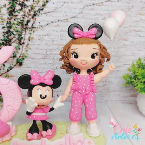 Topo de Bolo Minnie Rosa em Biscuit
