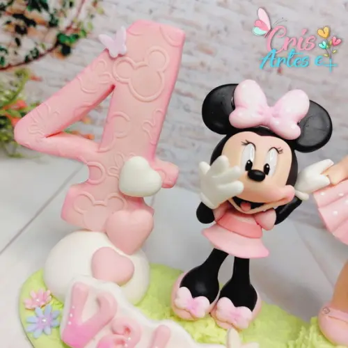 Topo de Bolo Minnie Rosa em Biscuit
