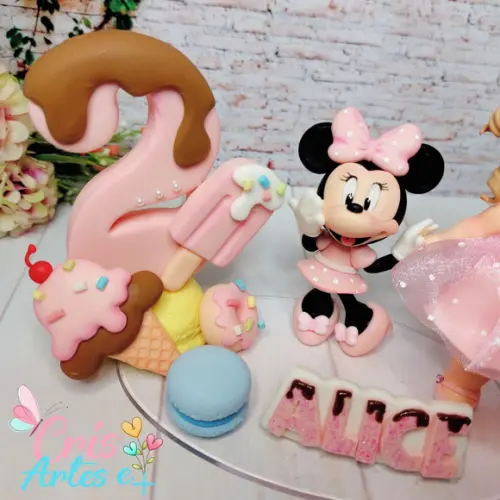 Topo de Bolo Minnie Rosa em Biscuit
