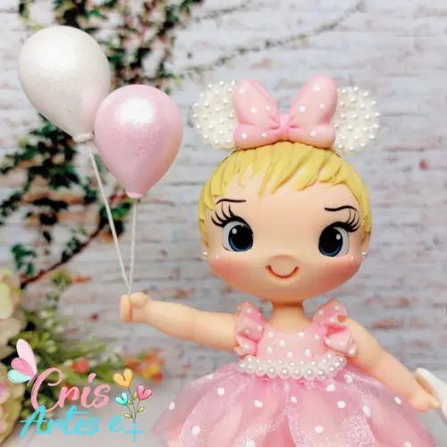 Topo de Bolo Minnie Rosa em Biscuit