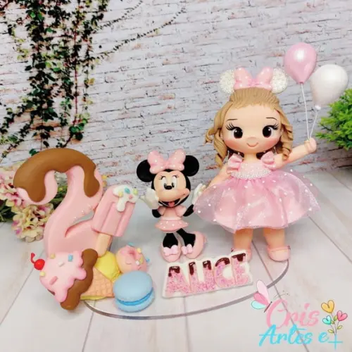 Topo de Bolo Minnie Rosa em Biscuit