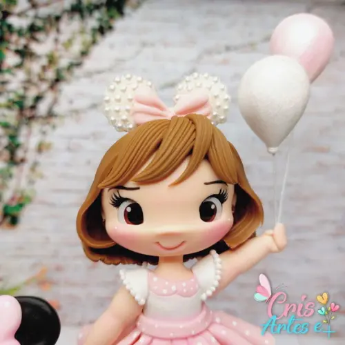 Topo de Bolo Minnie Rosa em Biscuit