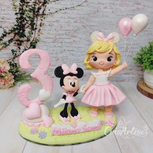 Topo de Bolo Minnie Rosa em Biscuit