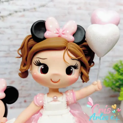 Topo de Bolo Minnie Rosa em Biscuit