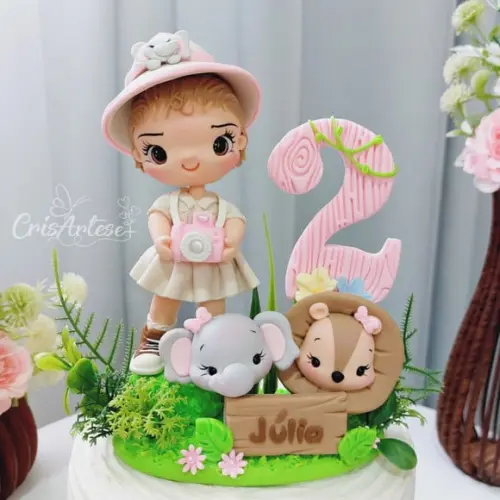 Topo de Bolo Safari Menina