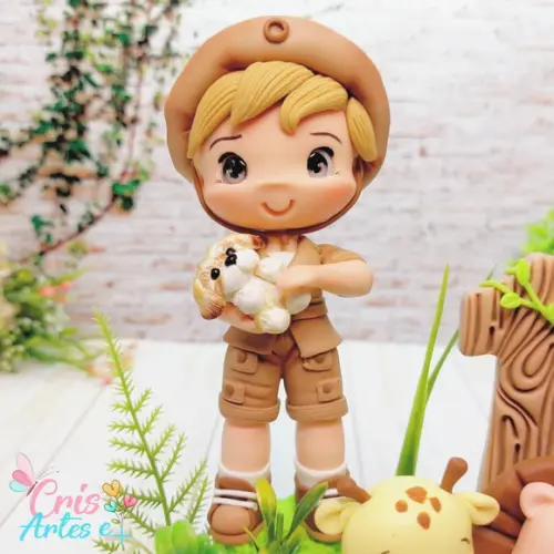 Topo de Bolo Safari Menino em Biscuit