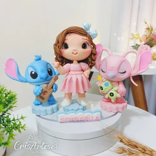Topo de Bolo Stitch e Angel em Biscuit