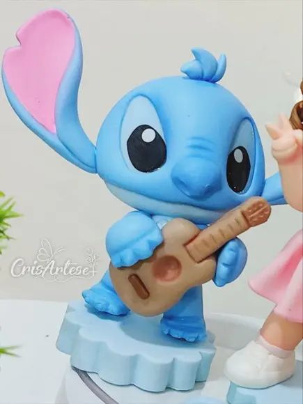 Topo de Bolo Stitch e Angel em Biscuit