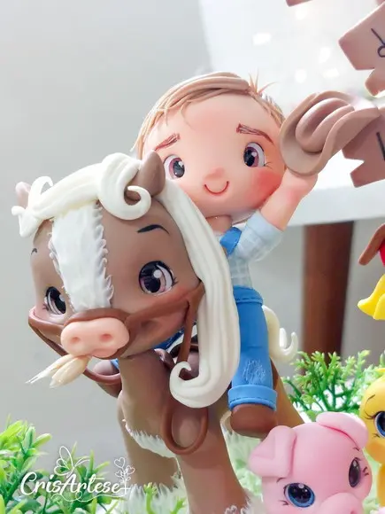 Topo de Bolo Vela Biscuit Fazendinha Menino