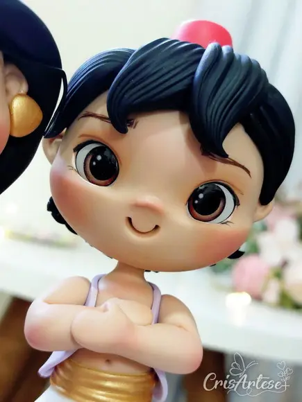 Topo de Bolo Vela Aladdin Jasmine em Biscuit