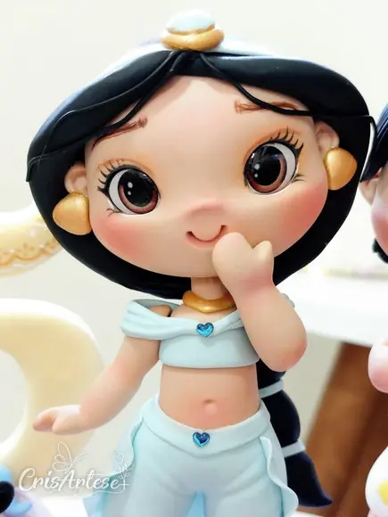 Topo de Bolo Vela Aladdin Jasmine em Biscuit