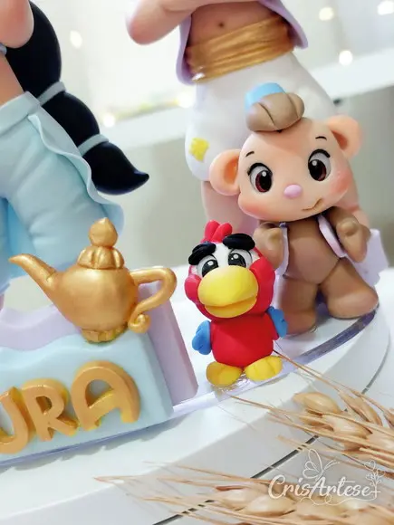 Topo de Bolo Vela Aladdin Jasmine em Biscuit