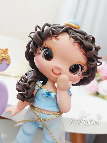 Topo de Bolo Vela Aladdin Jasmine em Biscuit