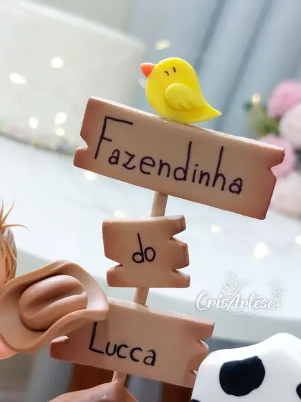 Topo de Bolo Vela Biscuit Fazendinha Menino