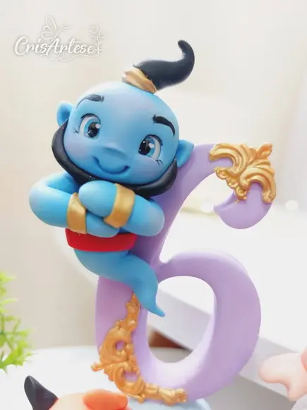 Topo de Bolo Vela Aladdin Jasmine em Biscuit