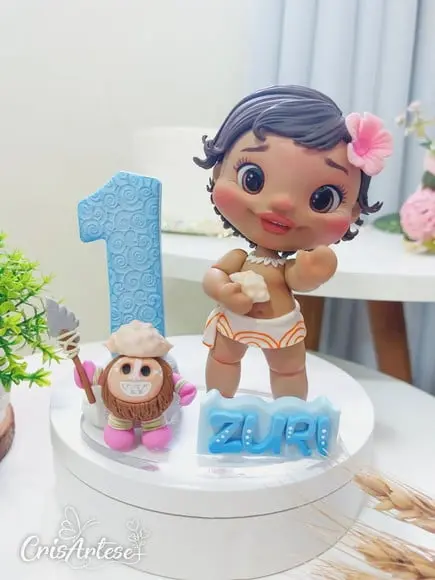 Topo de Bolo Vela Personalizado Moana