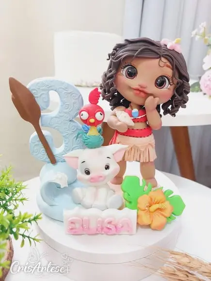 Topo de Bolo Vela Personalizado Moana