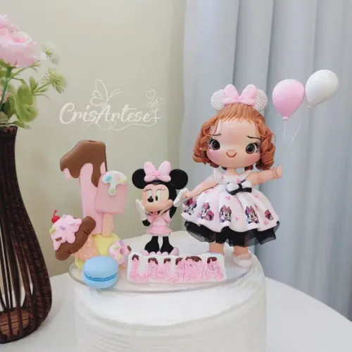 Vela Minnie Rosa em Biscuit