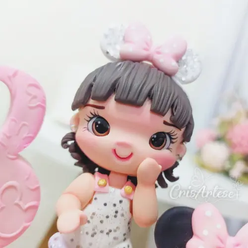 Vela Minnie Rosa em Biscuit