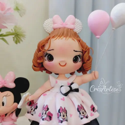 Vela Minnie Rosa em Biscuit