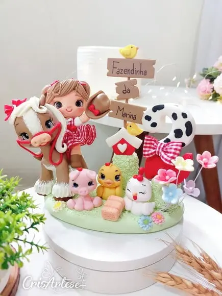 Vela Topo de Bolo Biscuit Fazendinha