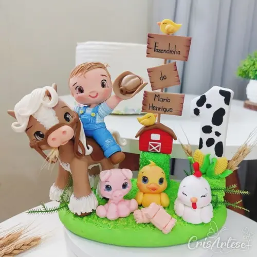 Vela Topo de Bolo Biscuit Fazendinha