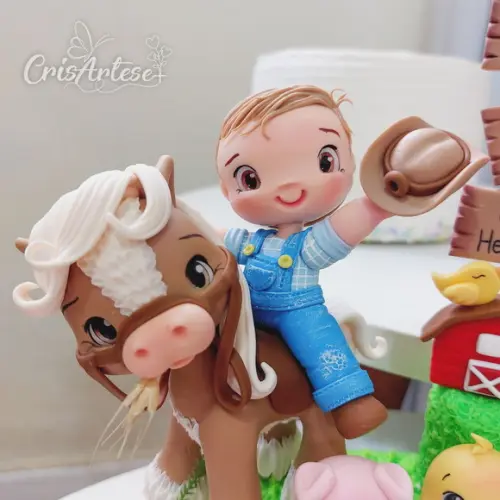 Vela Topo de Bolo Biscuit Fazendinha