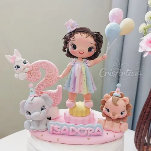 Vela Topo de Bolo Circo Rosa Menina Biscuit
