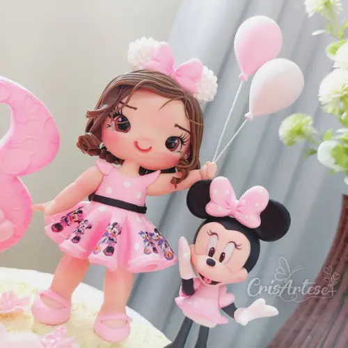 Vela Topo de Bolo Minnie Rosa em Biscuit