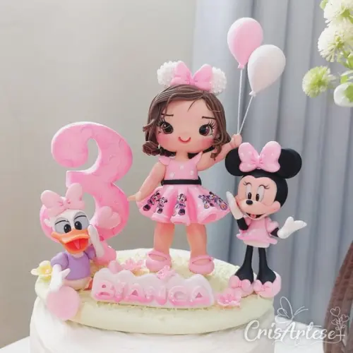 Vela Topo de Bolo Minnie Rosa em Biscuit