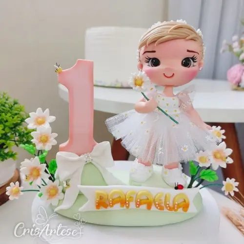 Vela Topo de Bolo Personalizada Jardim das Margaridas