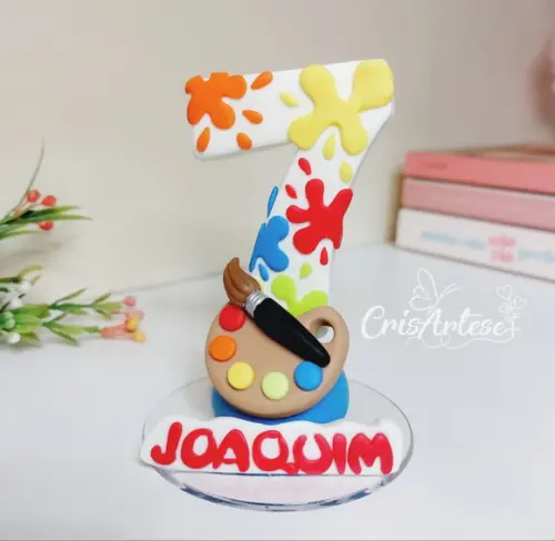 Vela Topo de Bolo Pintando o 7 Biscuit