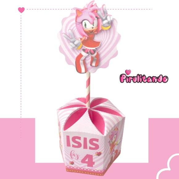 5 Centros de Mesa Personalizado Amy Rose Sonic Rosa