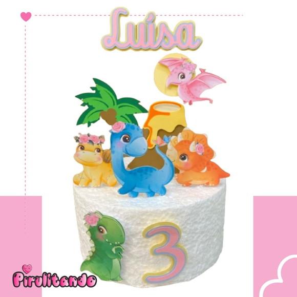 Topo de Bolo Dinossauro Baby Menina
