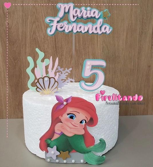 Topo de Bolo Pequena Sereia Ariel Baby Cute