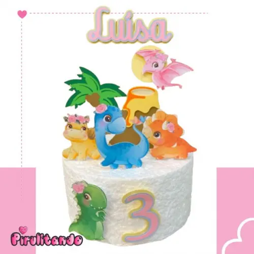 Topo de Bolo Dinossauro Baby Menina