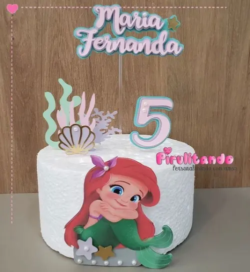 Topo de Bolo Pequena Sereia Ariel Baby Cute