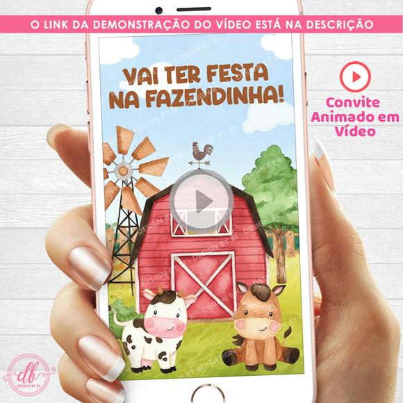 Convite Animado Fazendinha Aquarela Menino em Vídeo Virtual