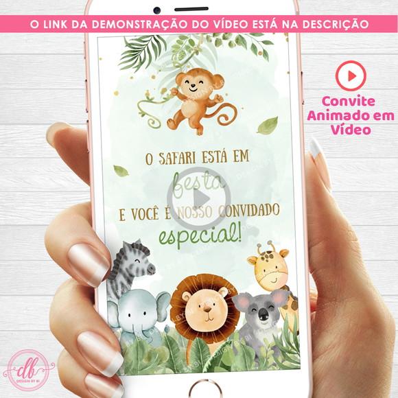 Convite Animado Safari Baby Aquarela Menino em Vídeo Virtual