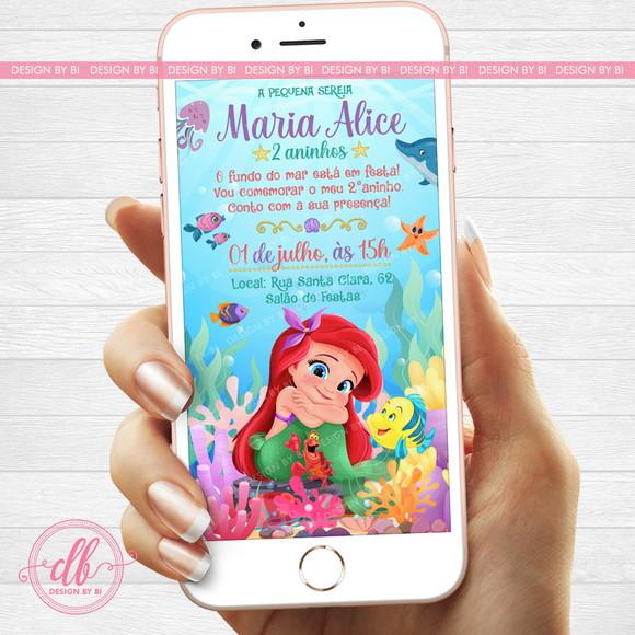 Convite Ariel Pequena Sereia Baby Bebê Cute Digital Virtual