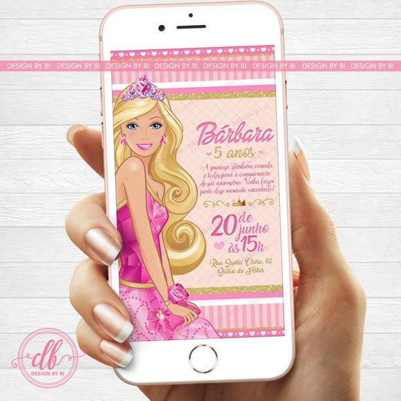 Convite Barbie Princesa Digital Virtual Whatsapp