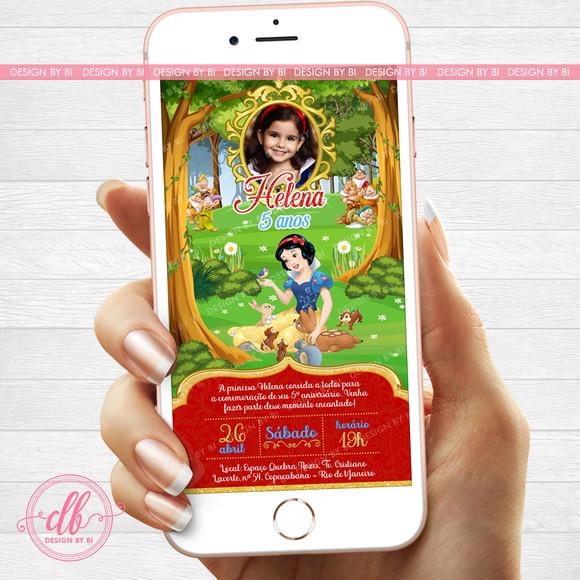 Convite Branca de Neve Digital Virtual Whatsapp