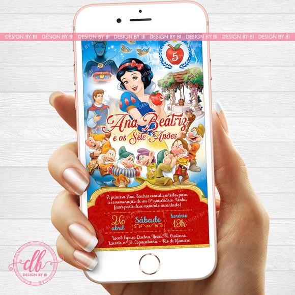 Convite Branca de Neve Digital Virtual Whatsapp